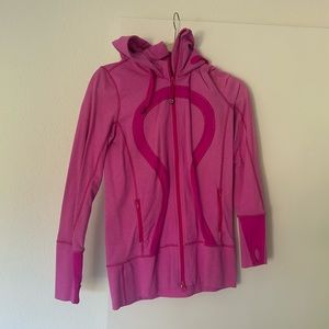 Pink long hooded lululemon jacket top size 6